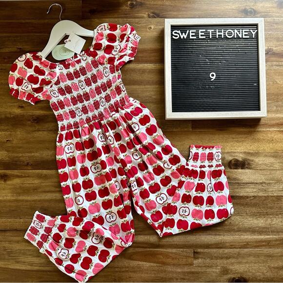 SweetHoney Smocked Romper - Covered In Apples 9 - Picture 1 of 7